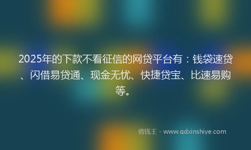 2025年的下款不看征信的网贷平台有：钱袋速贷、闪借易贷通、现金无忧、快捷贷宝、比速易购等。