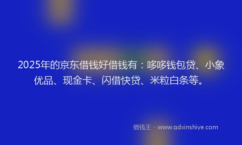 2025年的京东借钱好借钱有：哆哆钱包贷、小象优品、现金卡、闪借快贷、米粒白条等。