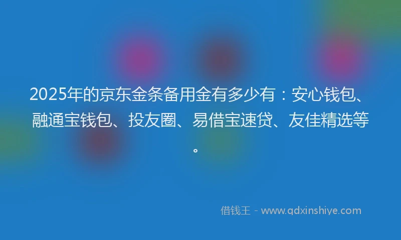 2025年的京东金条备用金有多少有：安心钱包、融通宝钱包、投友圈、易借宝速贷、友佳精选等。