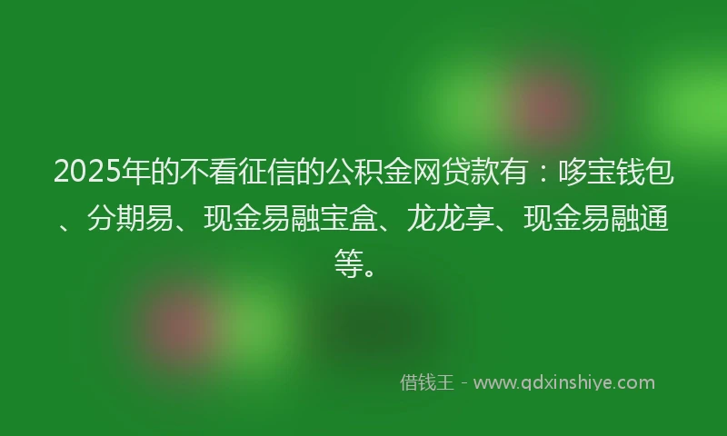 2025年的不看征信的公积金网贷款有：哆宝钱包、分期易、现金易融宝盒、龙龙享、现金易融通等。