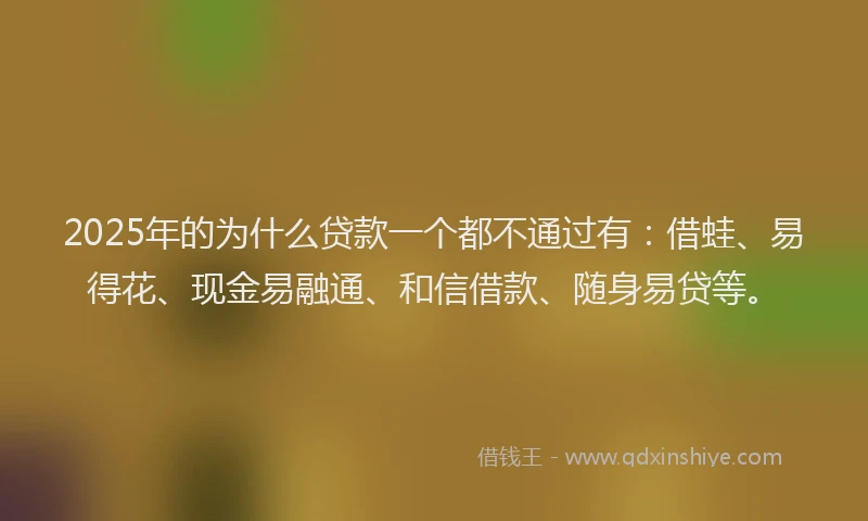2025年的为什么贷款一个都不通过有：借蛙、易得花、现金易融通、和信借款、随身易贷等。