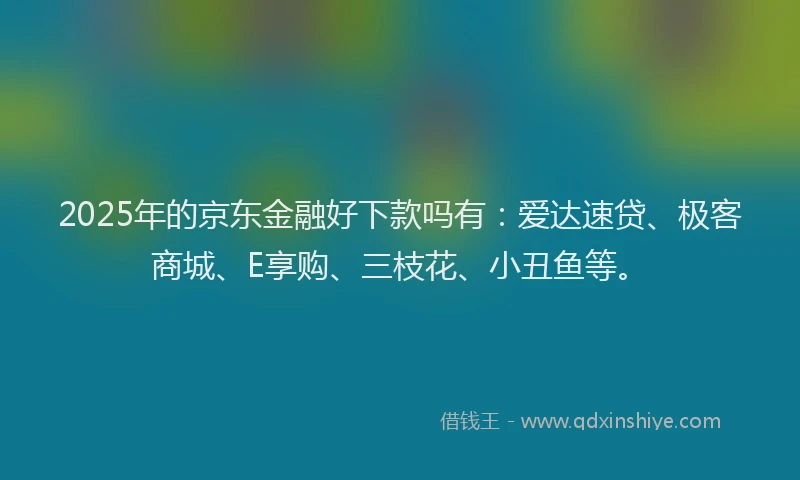 2025年的京东金融好下款吗有：爱达速贷、极客商城、E享购、三枝花、小丑鱼等。
