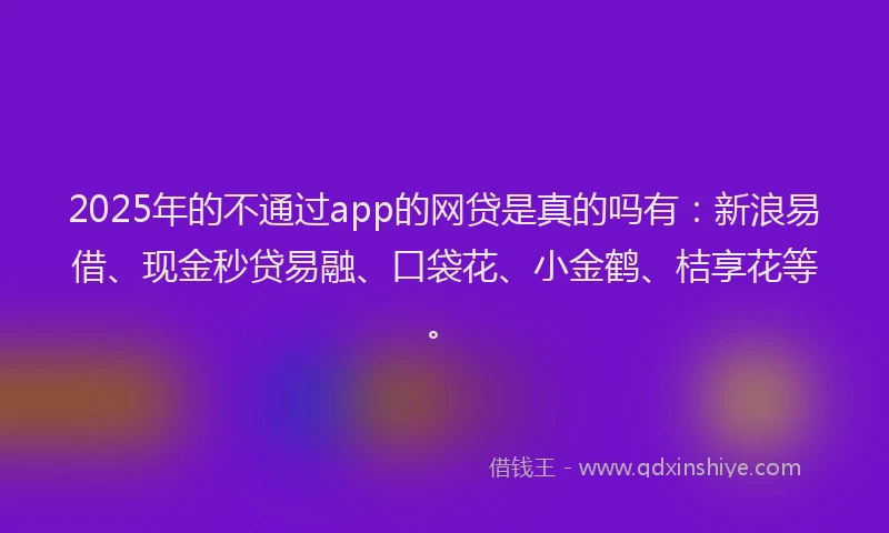 2025年的不通过app的网贷是真的吗有：新浪易借、现金秒贷易融、口袋花、小金鹤、桔享花等。