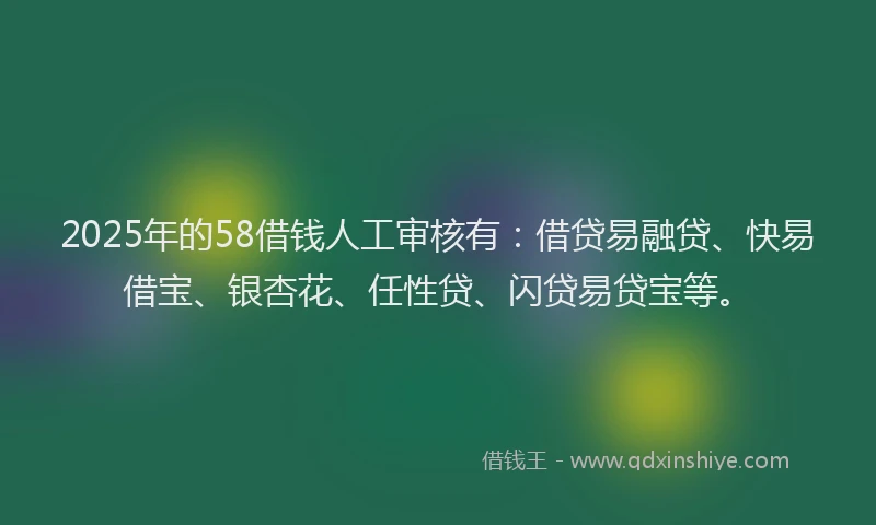 2025年的58借钱人工审核有：借贷易融贷、快易借宝、银杏花、任性贷、闪贷易贷宝等。