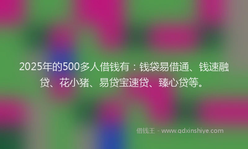 2025年的500多人借钱有：钱袋易借通、钱速融贷、花小猪、易贷宝速贷、臻心贷等。