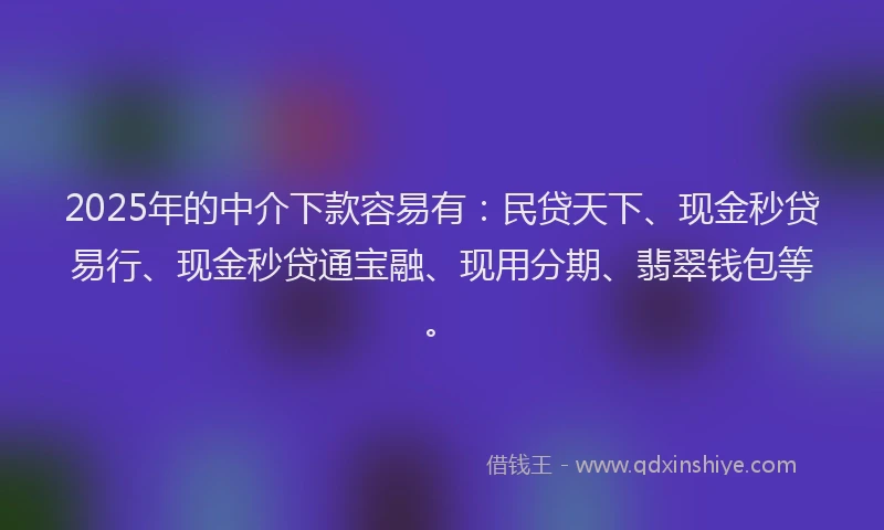 2025年的中介下款容易有：民贷天下、现金秒贷易行、现金秒贷通宝融、现用分期、翡翠钱包等。