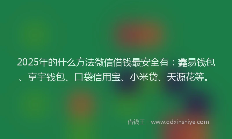 2025年的什么方法微信借钱最安全有：鑫易钱包、享宇钱包、口袋信用宝、小米贷、天源花等。