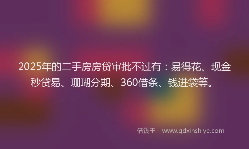 2025年的二手房房贷审批不过有：易得花、现金秒贷易、珊瑚分期、360借条、钱进袋等。