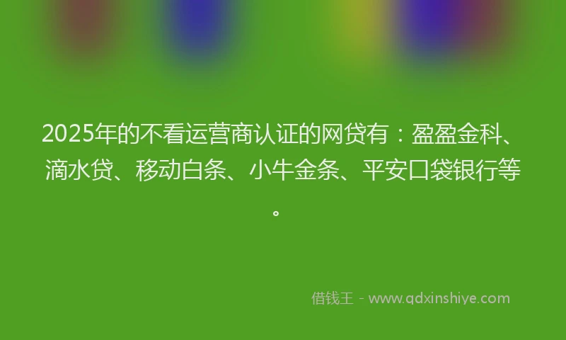 2025年的不看运营商认证的网贷有：盈盈金科、滴水贷、移动白条、小牛金条、平安口袋银行等。