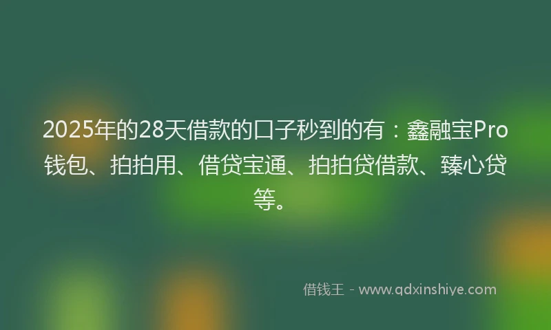 2025年的28天借款的口子秒到的有：鑫融宝Pro钱包、拍拍用、借贷宝通、拍拍贷借款、臻心贷等。