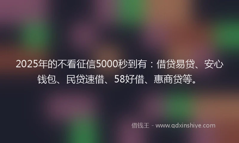 2025年的不看征信5000秒到有：借贷易贷、安心钱包、民贷速借、58好借、惠商贷等。