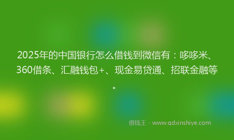 2025年的中国银行怎么借钱到微信有：哆哆米、360借条、汇融钱包+、现金易贷通、招联金融等。
