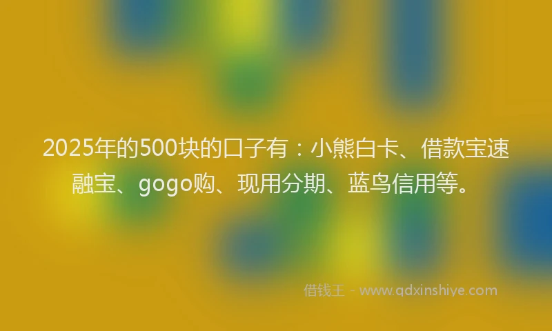 2025年的500块的口子有：小熊白卡、借款宝速融宝、gogo购、现用分期、蓝鸟信用等。