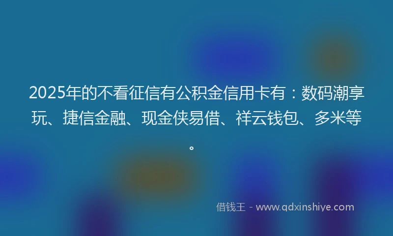 2025年的不看征信有公积金信用卡有：数码潮享玩、捷信金融、现金侠易借、祥云钱包、多米等。