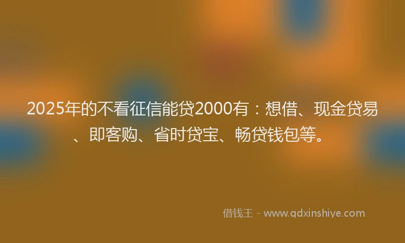 2025年的不看征信能贷2000有：想借、现金贷易、即客购、省时贷宝、畅贷钱包等。