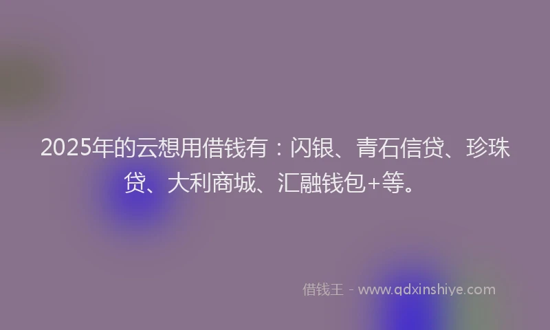 2025年的云想用借钱有：闪银、青石信贷、珍珠贷、大利商城、汇融钱包+等。