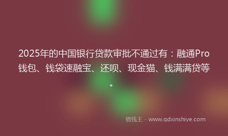 2025年的中国银行贷款审批不通过有：融通Pro钱包、钱袋速融宝、还呗、现金猫、钱满满贷等。