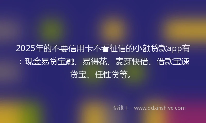 2025年的不要信用卡不看征信的小额贷款app有：现金易贷宝融、易得花、麦芽快借、借款宝速贷宝、任性贷等。