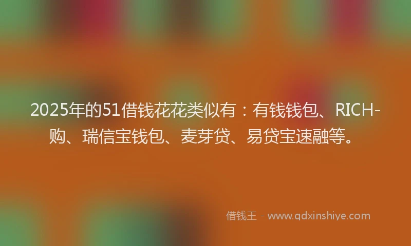 2025年的51借钱花花类似有：有钱钱包、RICH-购、瑞信宝钱包、麦芽贷、易贷宝速融等。