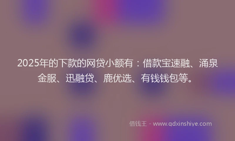 2025年的下款的网贷小额有：借款宝速融、涌泉金服、迅融贷、鹿优选、有钱钱包等。