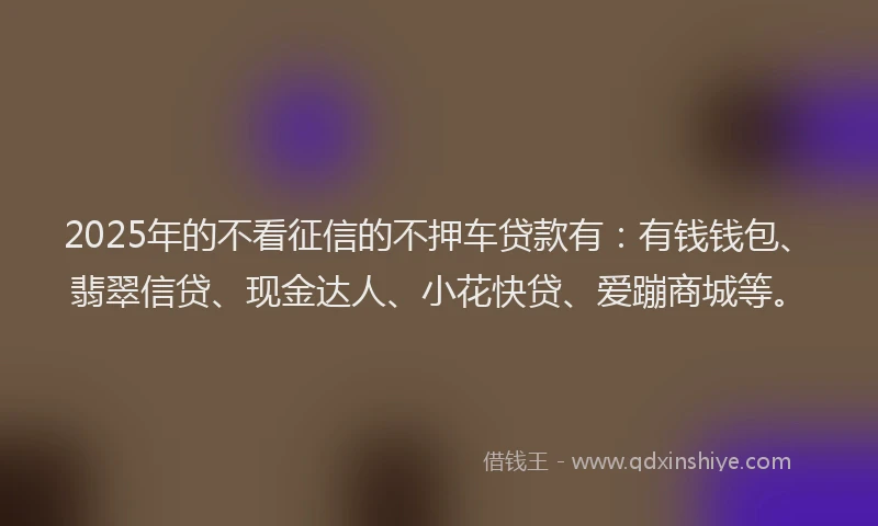 2025年的不看征信的不押车贷款有：有钱钱包、翡翠信贷、现金达人、小花快贷、爱蹦商城等。