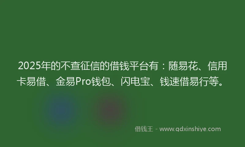 2025年的不查征信的借钱平台有：随易花、信用卡易借、金易Pro钱包、闪电宝、钱速借易行等。