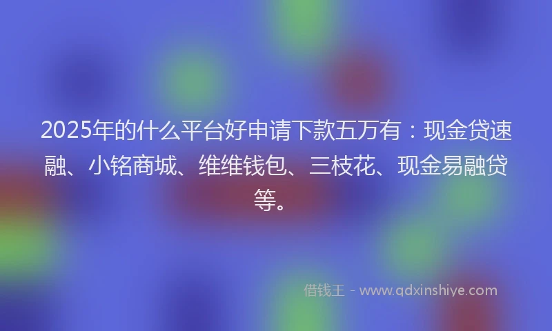 2025年的什么平台好申请下款五万有：现金贷速融、小铭商城、维维钱包、三枝花、现金易融贷等。
