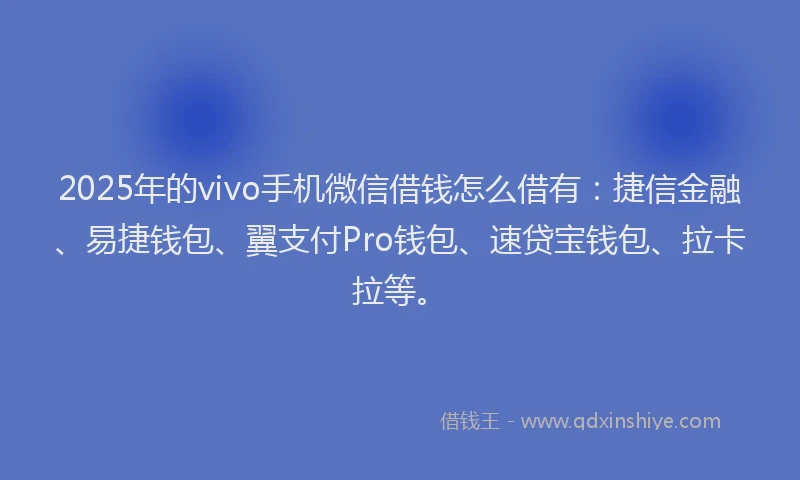 2025年的vivo手机微信借钱怎么借有：捷信金融、易捷钱包、翼支付Pro钱包、速贷宝钱包、拉卡拉等。