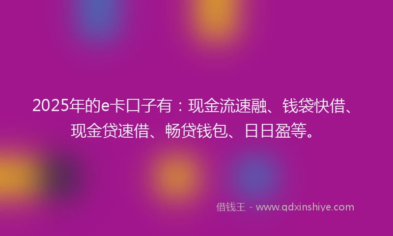 2025年的e卡口子有：现金流速融、钱袋快借、现金贷速借、畅贷钱包、日日盈等。