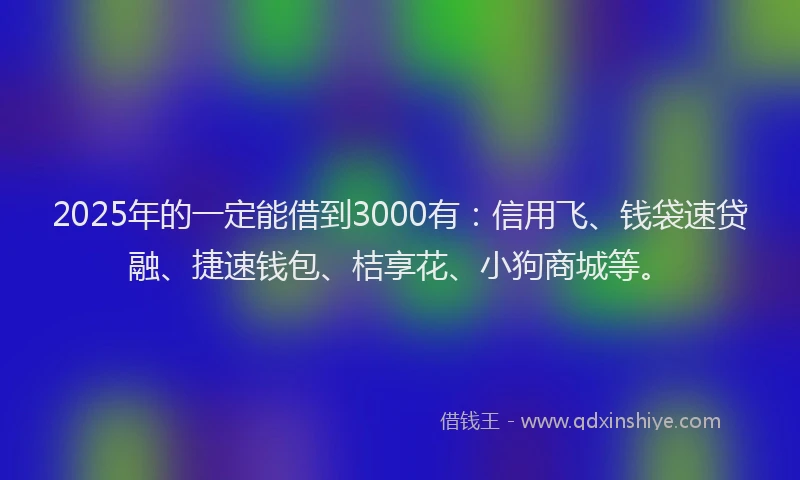 2025年的一定能借到3000有：信用飞、钱袋速贷融、捷速钱包、桔享花、小狗商城等。