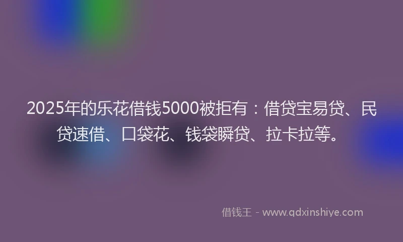 2025年的乐花借钱5000被拒有：借贷宝易贷、民贷速借、口袋花、钱袋瞬贷、拉卡拉等。