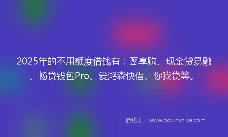 2025年的不用额度借钱有：甄享购、现金贷易融、畅贷钱包Pro、爱鸿森快借、你我贷等。