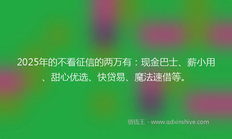 2025年的不看征信的两万有：现金巴士、薪小用、甜心优选、快贷易、魔法速借等。