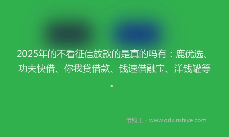 2025年的不看征信放款的是真的吗有：鹿优选、功夫快借、你我贷借款、钱速借融宝、洋钱罐等。
