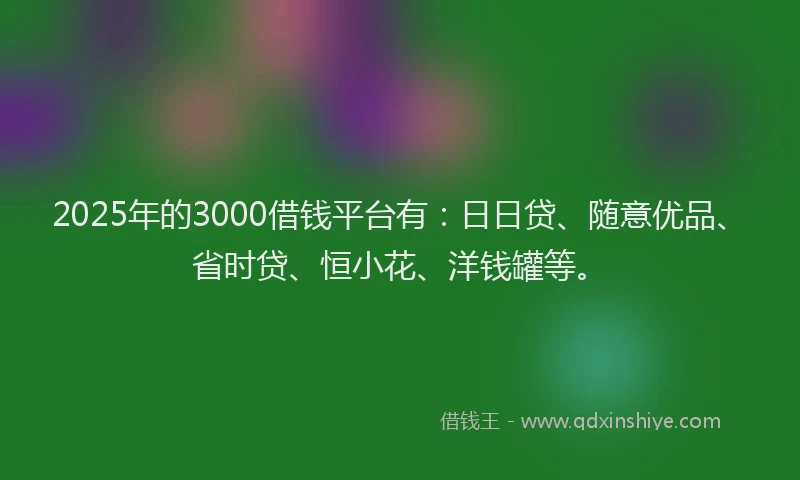 2025年的3000借钱平台有：日日贷、随意优品、省时贷、恒小花、洋钱罐等。