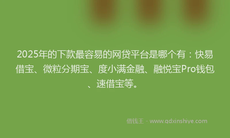 2025年的下款最容易的网贷平台是哪个有：快易借宝、微粒分期宝、度小满金融、融悦宝Pro钱包、速借宝等。