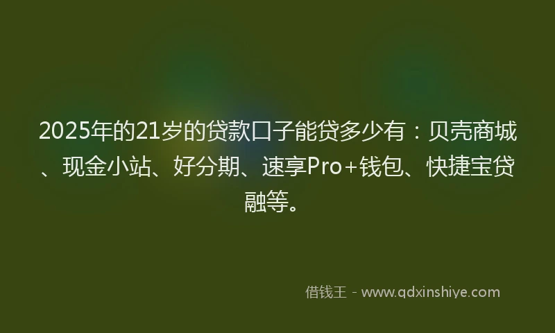 2025年的21岁的贷款口子能贷多少有：贝壳商城、现金小站、好分期、速享Pro+钱包、快捷宝贷融等。