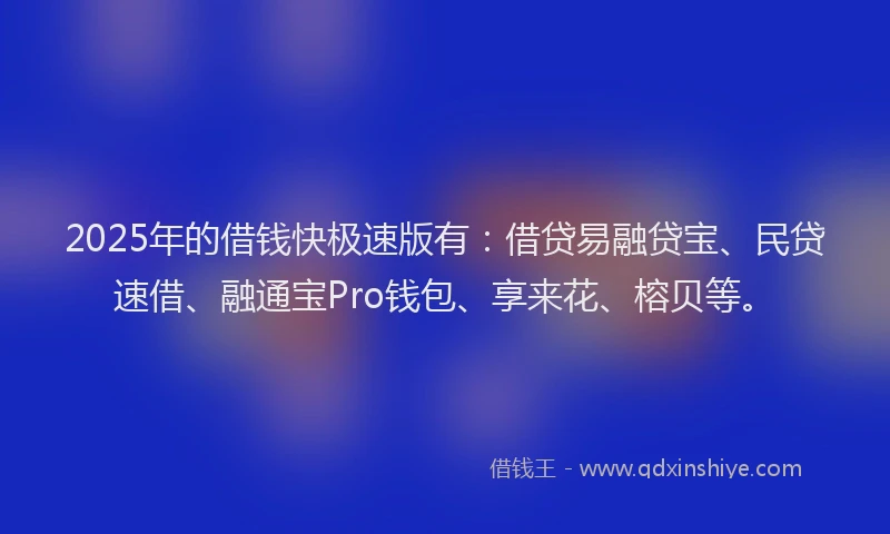 2025年的借钱快极速版有：借贷易融贷宝、民贷速借、融通宝Pro钱包、享来花、榕贝等。