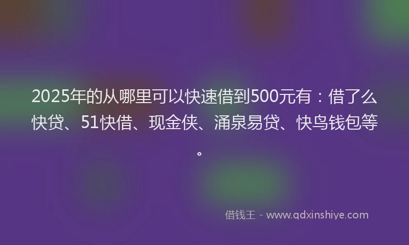 2025年的从哪里可以快速借到500元有：借了么快贷、51快借、现金侠、涌泉易贷、快鸟钱包等。