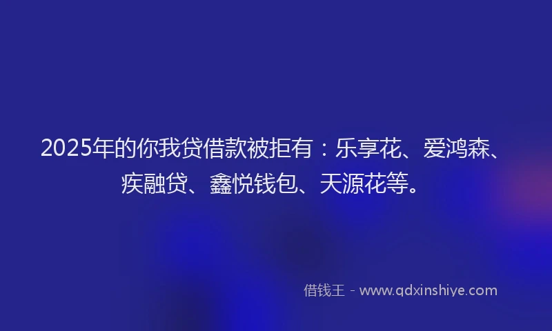 2025年的你我贷借款被拒有：乐享花、爱鸿森、疾融贷、鑫悦钱包、天源花等。