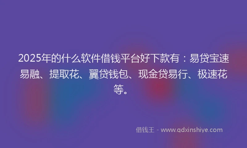 2025年的什么软件借钱平台好下款有：易贷宝速易融、提取花、翼贷钱包、现金贷易行、极速花等。