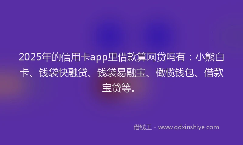 2025年的信用卡app里借款算网贷吗有：小熊白卡、钱袋快融贷、钱袋易融宝、橄榄钱包、借款宝贷等。