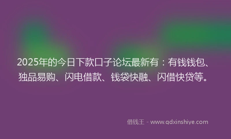 2025年的今日下款口子论坛最新有：有钱钱包、独品易购、闪电借款、钱袋快融、闪借快贷等。