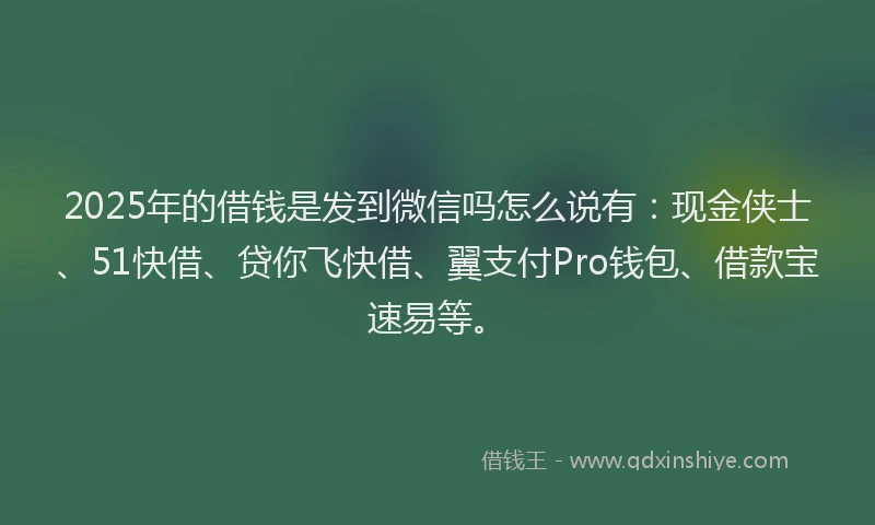 2025年的借钱是发到微信吗怎么说有：现金侠士、51快借、贷你飞快借、翼支付Pro钱包、借款宝速易等。