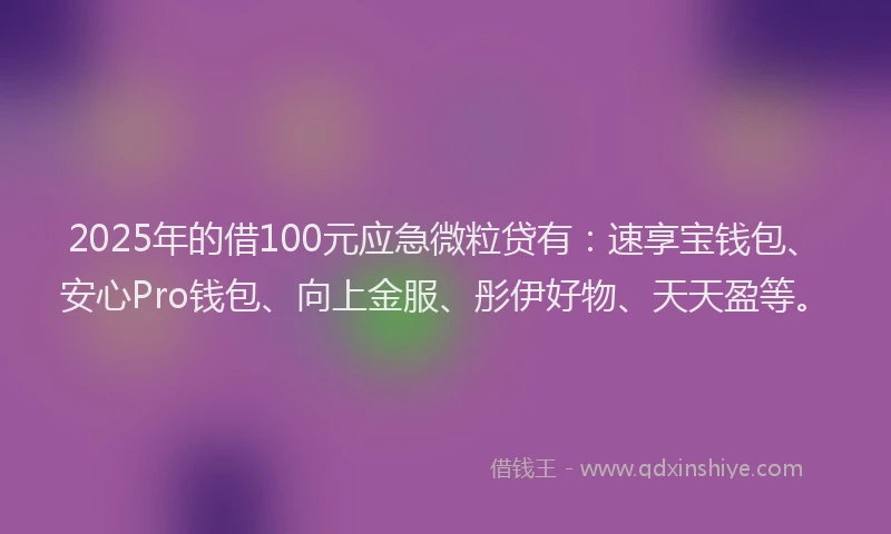 2025年的借100元应急微粒贷有：速享宝钱包、安心Pro钱包、向上金服、彤伊好物、天天盈等。