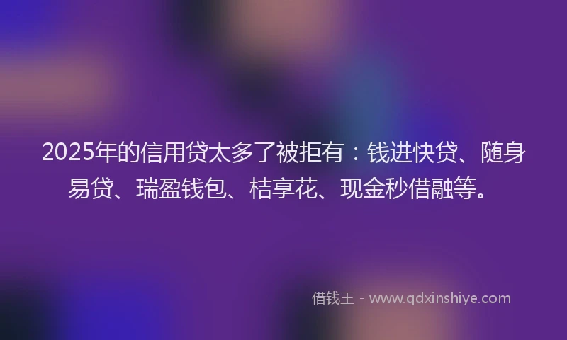 2025年的信用贷太多了被拒有：钱进快贷、随身易贷、瑞盈钱包、桔享花、现金秒借融等。