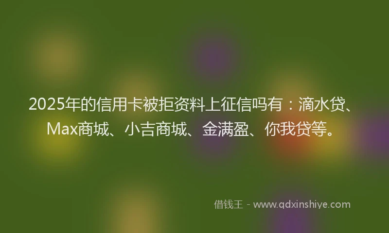 2025年的信用卡被拒资料上征信吗有：滴水贷、Max商城、小吉商城、金满盈、你我贷等。