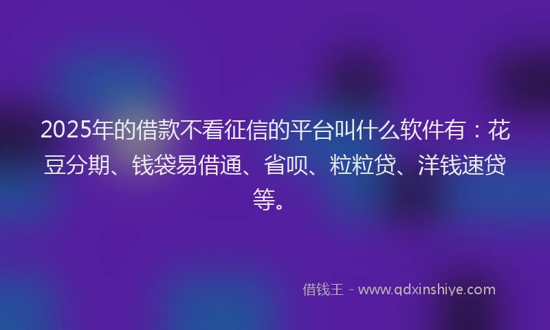 2025年的借款不看征信的平台叫什么软件有：花豆分期、钱袋易借通、省呗、粒粒贷、洋钱速贷等。