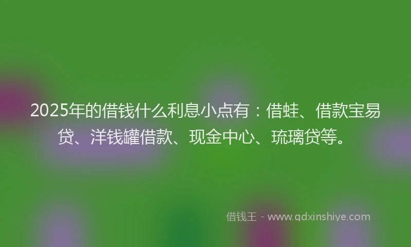 2025年的借钱什么利息小点有：借蛙、借款宝易贷、洋钱罐借款、现金中心、琉璃贷等。