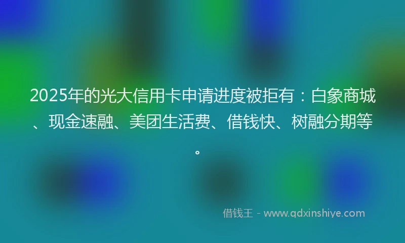 2025年的光大信用卡申请进度被拒有：白象商城、现金速融、美团生活费、借钱快、树融分期等。